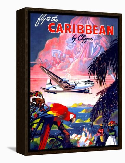 "Fly to the Caribbean by Clipper" Vintage Travel Poster-Piddix-Framed Stretched Canvas