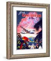 "Fly to the Caribbean by Clipper" Vintage Travel Poster-Piddix-Framed Art Print