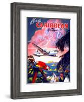 "Fly to the Caribbean by Clipper" Vintage Travel Poster-Piddix-Framed Art Print