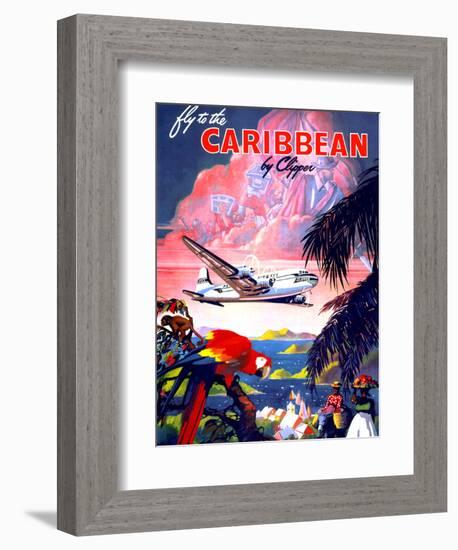 "Fly to the Caribbean by Clipper" Vintage Travel Poster-Piddix-Framed Art Print