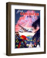"Fly to the Caribbean by Clipper" Vintage Travel Poster-Piddix-Framed Art Print