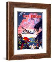 "Fly to the Caribbean by Clipper" Vintage Travel Poster-Piddix-Framed Art Print
