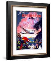 "Fly to the Caribbean by Clipper" Vintage Travel Poster-Piddix-Framed Art Print