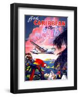 "Fly to the Caribbean by Clipper" Vintage Travel Poster-Piddix-Framed Art Print