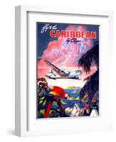 "Fly to the Caribbean by Clipper" Vintage Travel Poster-Piddix-Framed Art Print