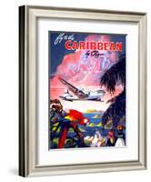 "Fly to the Caribbean by Clipper" Vintage Travel Poster-Piddix-Framed Art Print