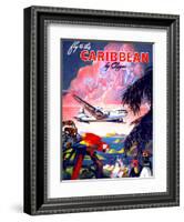"Fly to the Caribbean by Clipper" Vintage Travel Poster-Piddix-Framed Art Print