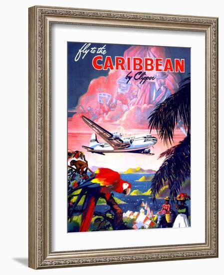 "Fly to the Caribbean by Clipper" Vintage Travel Poster-Piddix-Framed Premium Giclee Print