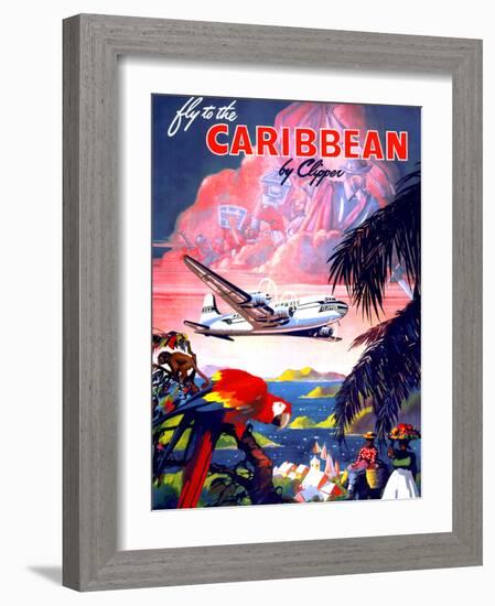 "Fly to the Caribbean by Clipper" Vintage Travel Poster-Piddix-Framed Premium Giclee Print