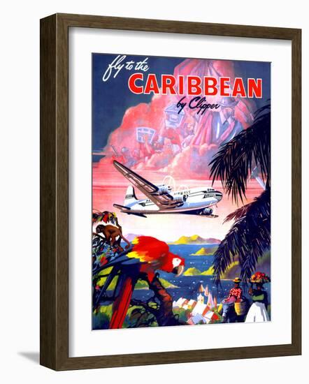 "Fly to the Caribbean by Clipper" Vintage Travel Poster-Piddix-Framed Premium Giclee Print