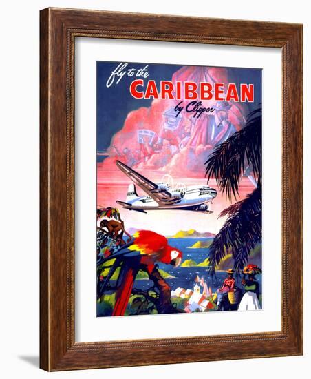 "Fly to the Caribbean by Clipper" Vintage Travel Poster-Piddix-Framed Premium Giclee Print