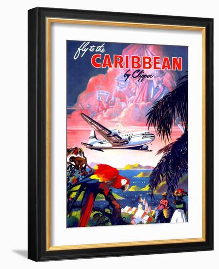 "Fly to the Caribbean by Clipper" Vintage Travel Poster-Piddix-Framed Premium Giclee Print