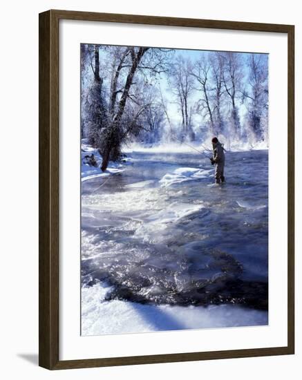 Flyfishing in Provo River on Cold Morning, Wasatch Mountains, near Heber, Utah, USA-Howie Garber-Framed Photographic Print