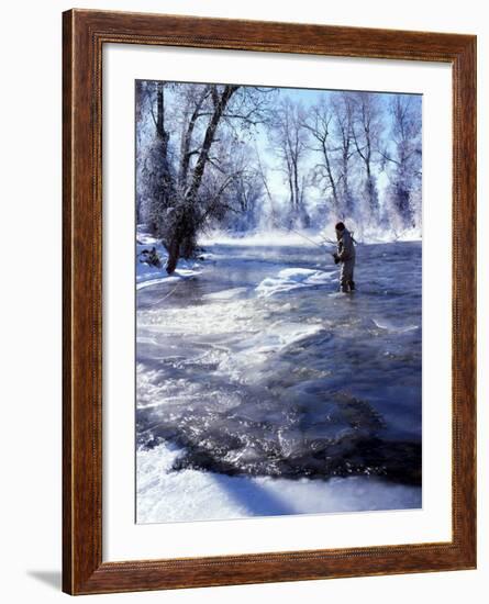 Flyfishing in Provo River on Cold Morning, Wasatch Mountains, near Heber, Utah, USA-Howie Garber-Framed Photographic Print