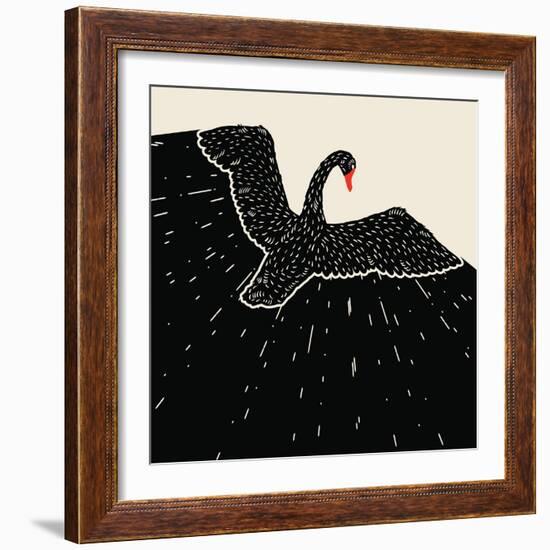 Flying Black Swan-incomible-Framed Art Print