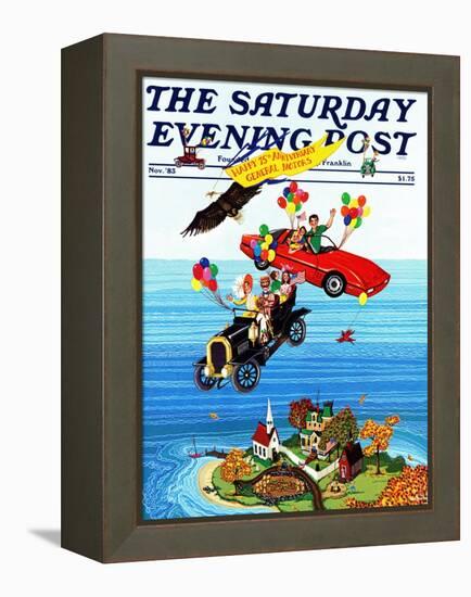 "Flying Cars," Saturday Evening Post Cover, November 1, 1983-Ann Thompson-Framed Premier Image Canvas