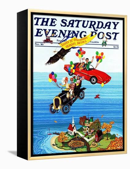 "Flying Cars," Saturday Evening Post Cover, November 1, 1983-Ann Thompson-Framed Premier Image Canvas