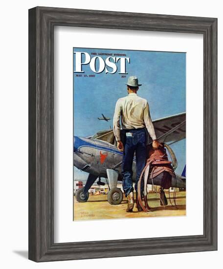 "Flying Cowboy," Saturday Evening Post Cover, May 17, 1947-Mead Schaeffer-Framed Giclee Print