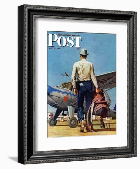 "Flying Cowboy," Saturday Evening Post Cover, May 17, 1947-Mead Schaeffer-Framed Giclee Print