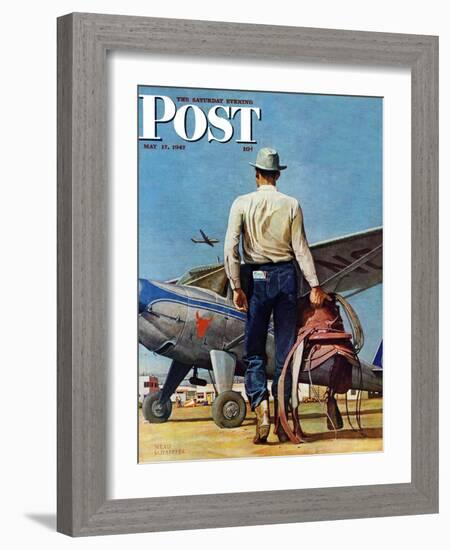 "Flying Cowboy," Saturday Evening Post Cover, May 17, 1947-Mead Schaeffer-Framed Giclee Print