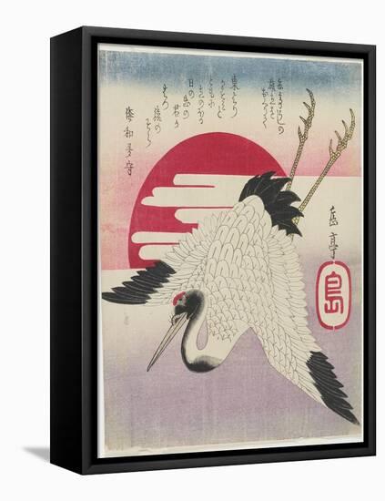 Flying Crane, Rising Sun, Mid 19th Century-Yashima Gakutei-Framed Premier Image Canvas