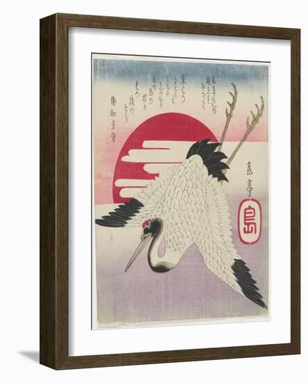 Flying Crane, Rising Sun, Mid 19th Century-Yashima Gakutei-Framed Giclee Print