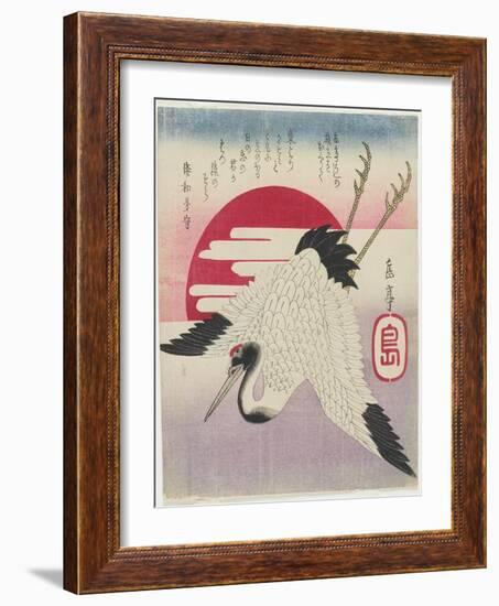 Flying Crane, Rising Sun, Mid 19th Century-Yashima Gakutei-Framed Giclee Print