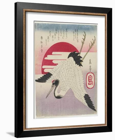 Flying Crane, Rising Sun, Mid 19th Century-Yashima Gakutei-Framed Giclee Print