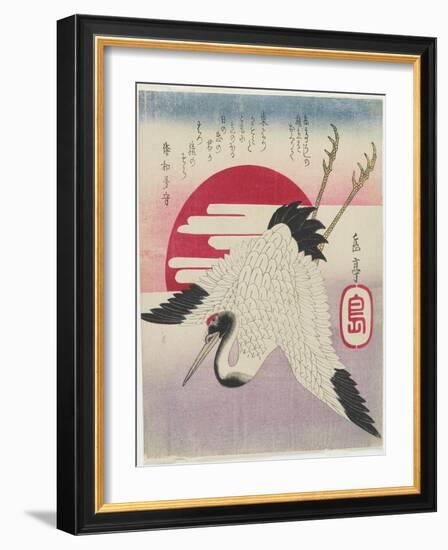 Flying Crane, Rising Sun, Mid 19th Century-Yashima Gakutei-Framed Giclee Print