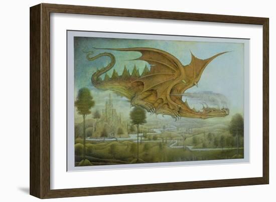 Flying Dragon over Landscape-Wayne Anderson-Framed Giclee Print