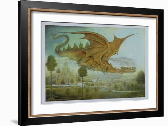 Flying Dragon over Landscape-Wayne Anderson-Framed Giclee Print