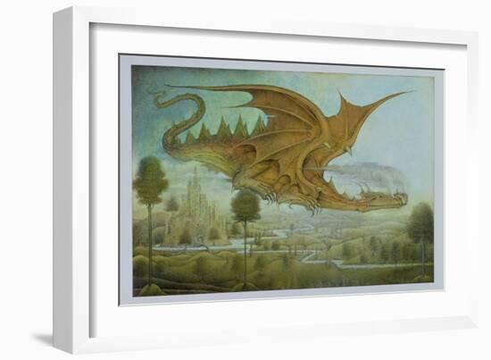 Flying Dragon over Landscape-Wayne Anderson-Framed Giclee Print