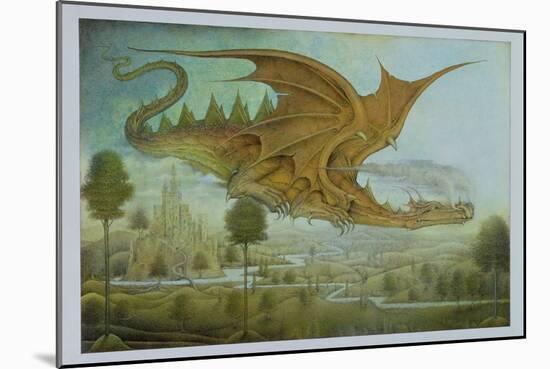 Flying Dragon over Landscape-Wayne Anderson-Mounted Giclee Print