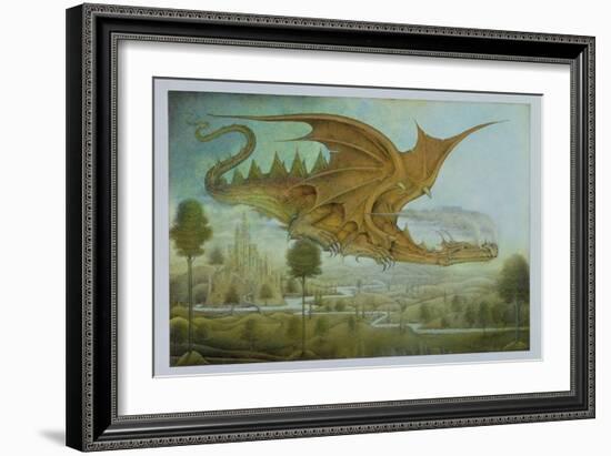 Flying Dragon over Landscape-Wayne Anderson-Framed Giclee Print