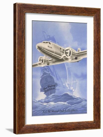 Flying Dutchman Ship with Klm Plane-null-Framed Art Print