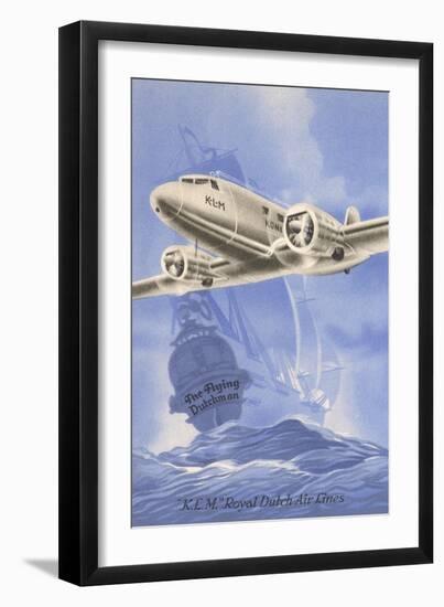 Flying Dutchman Ship with Klm Plane-null-Framed Art Print