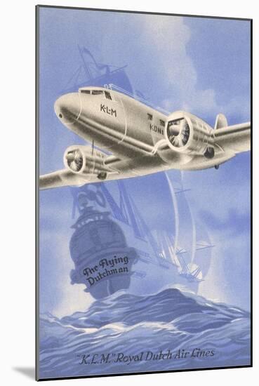 Flying Dutchman Ship with Klm Plane-null-Mounted Art Print