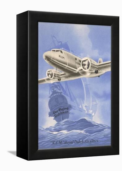 Flying Dutchman Ship with Klm Plane-null-Framed Stretched Canvas