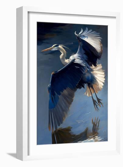 Flying Great Blue Heron-Vivienne Dupont-Framed Art Print