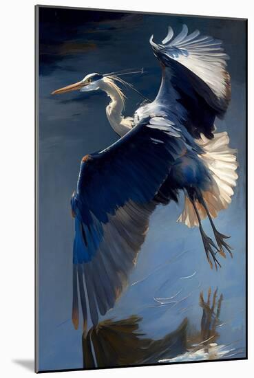 Flying Great Blue Heron-Vivienne Dupont-Mounted Art Print