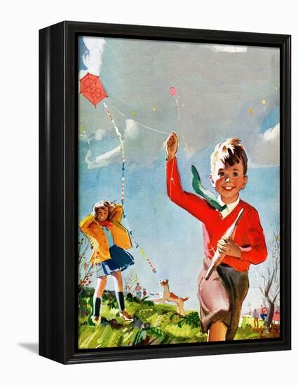 Flying Kites - Child Life-Robert O. Skemp-Framed Premier Image Canvas