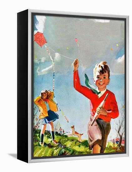Flying Kites - Child Life-Robert O. Skemp-Framed Premier Image Canvas