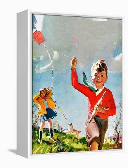 Flying Kites - Child Life-Robert O. Skemp-Framed Premier Image Canvas