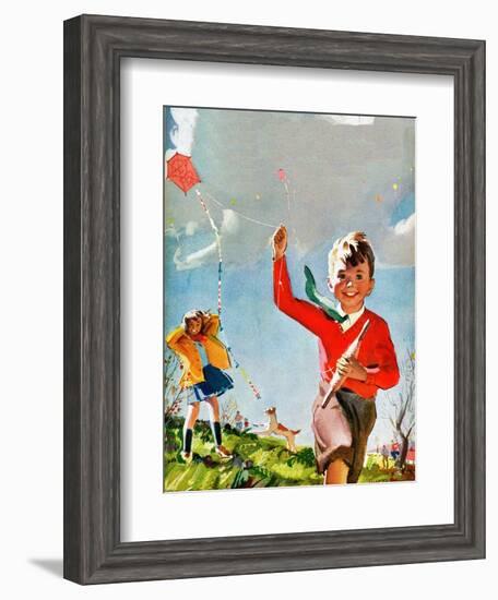 Flying Kites - Child Life-Robert O. Skemp-Framed Giclee Print