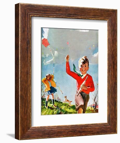 Flying Kites - Child Life-Robert O. Skemp-Framed Giclee Print