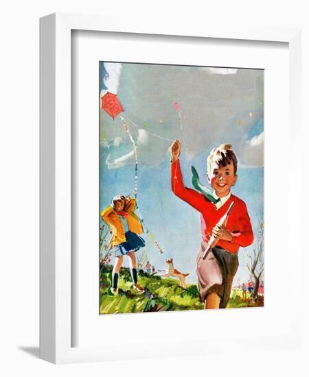 Flying Kites - Child Life-Robert O. Skemp-Framed Giclee Print