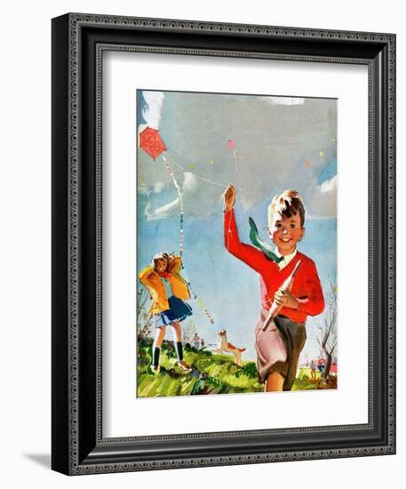 Flying Kites - Child Life-Robert O. Skemp-Framed Giclee Print