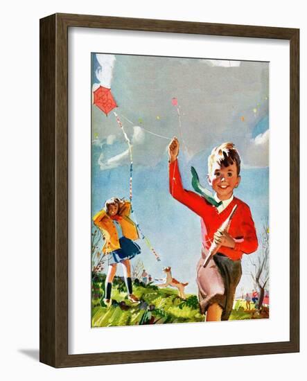 Flying Kites - Child Life-Robert O. Skemp-Framed Giclee Print