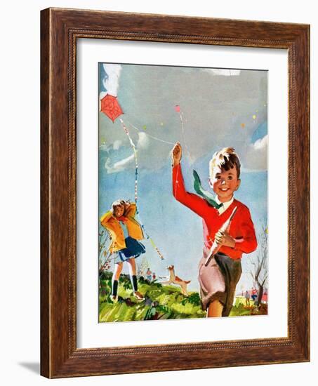 Flying Kites - Child Life-Robert O. Skemp-Framed Giclee Print