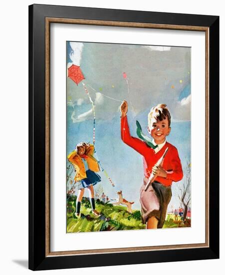 Flying Kites - Child Life-Robert O. Skemp-Framed Giclee Print